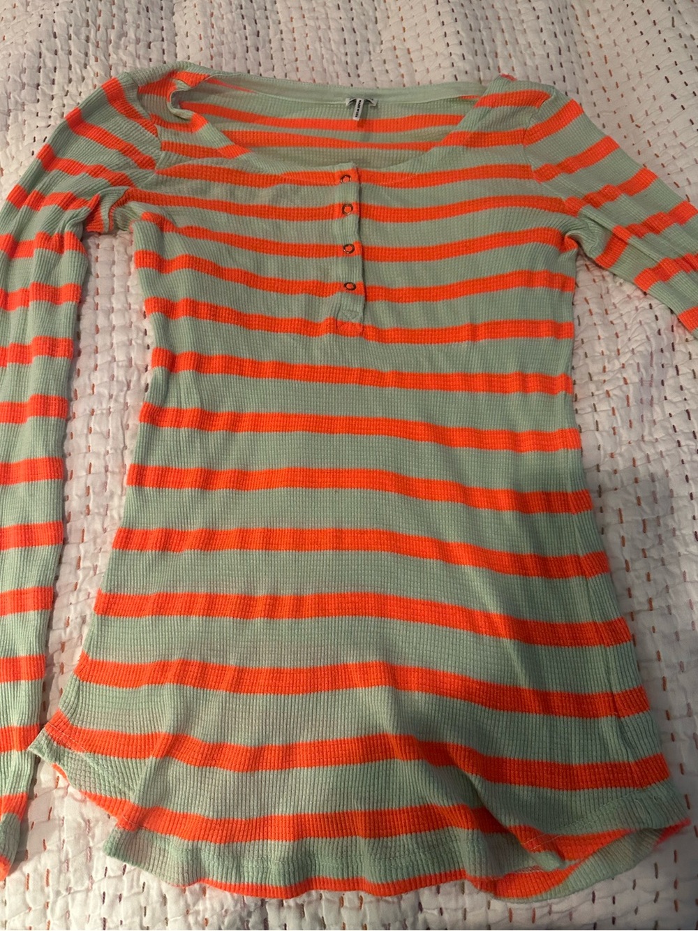 Splendid thermal scoop neck top orange and grey stripe size medium